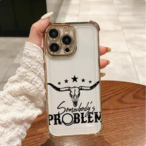 Western-Style Bull Skull Slogan Four-corner Thickened Mobile Phone Case for iPhone 17 Air 16 15 14 13 12 11 Pro Max Plus border Electroplating with counter-fall Safety Cushion 2D printing