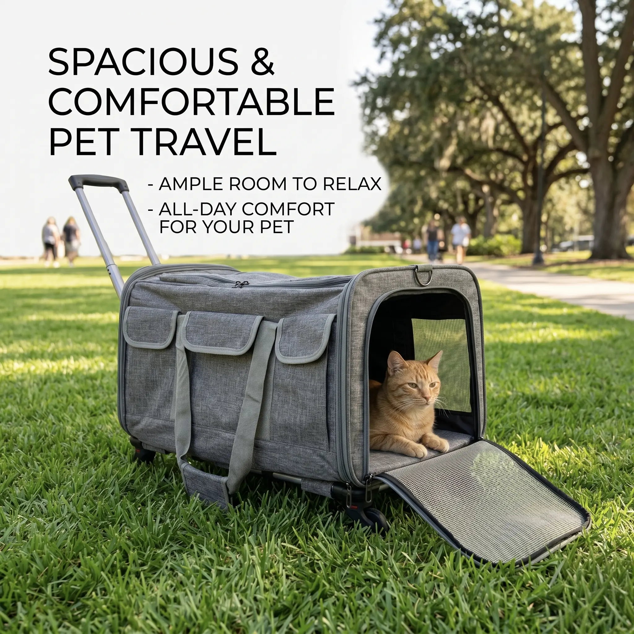 Extra large capacity Detachable Wheeled Pet Carrier - Spacious, Breathable Travel Bag for Cats & Small Dogs Detachable Wheeled Pet Carrier Breathable Detachable Rolling Pet Carrier with Mesh Vents for All-Day Comfort
