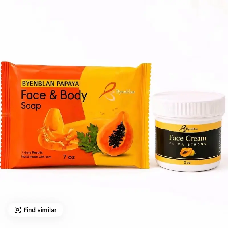 Byenblan 2-Piece Skincare Set - 7 oz Papaya Face & Body Soap, 2 oz Face Cream
