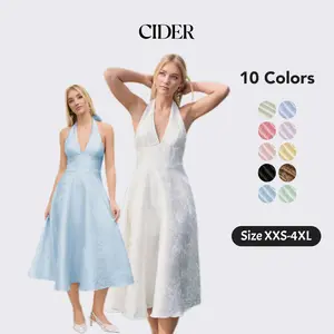 Cider Elegant Vacation Halter Neckline Dress for Wedding Guest, Sexy Floral Maxi Dresses, Ladies Jacquard Sundress, Summer Party Gowns, Lady Sun Dress Dealsforyou