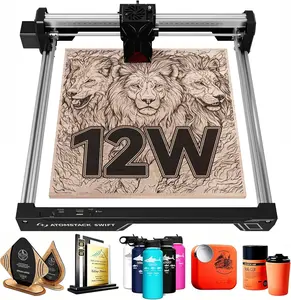 ATOMSTACK Swift 12W Laser Engraver WHigh-Precision Laser Cutting And Engraving Machine + R8 High-Precision Laser Rotary Roller, 300 x 300 mm Ultra-Accurate Working Area,  , Friendly Wood Sign Leather Coating Metal Lettering Craft Tools