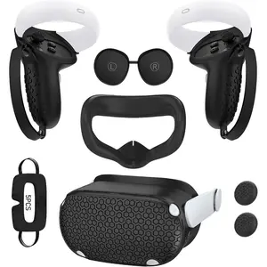 Silicone VR Shell Cover Kit, Face Cushion Cover, Controller Grips Lens Cover, VR Silicone Covers, Thumbsticks Covers for Oculus Quest 2