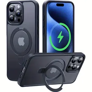 Luxury Magnetic Wireless Charging Case Compatible with iPhone 17 17Air 16Pro Max 15Pro 14Plus 13 12 11 Pro Max Wireless Charger Ring Stand Protective Case - Shockproof, Matte Transparent Shell  Gift for friend， Magnetic Anti-Drop iPhone Case
