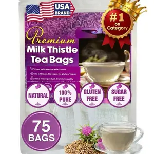 Premium 75 Milk Thistle Tea Bags, 100% Natural & Pure from Milk Thistle Seeds. Milk Thistle Seed Herbal Tea. Made with Natural Material Tea Bags. No Sugar, No Caffeine, No Gluten, Vegan.