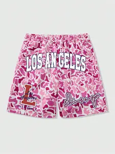 Unisex Letter Print Camo Shorts, Regular Fit Casual Street Shorts for Summer, Fashion Men's Bottoms for Daily Wear, Casual Fitted Shorts