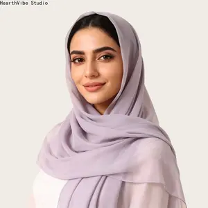 Muslim Women's Elegant Lilac Chiffon Hijab - Premium Soft, Lightweight, Sheer Sports Headscarf, Breathable Wedding Shawl for Summer & Everyday Wear