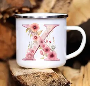 Floral Camping Enamel Mug 12oz Graphic 2 Sides – Vintage Flower Coffee Cup, Outdoor Camp Mug, Aesthetic Travel Mug, Gift for Nature Lovers