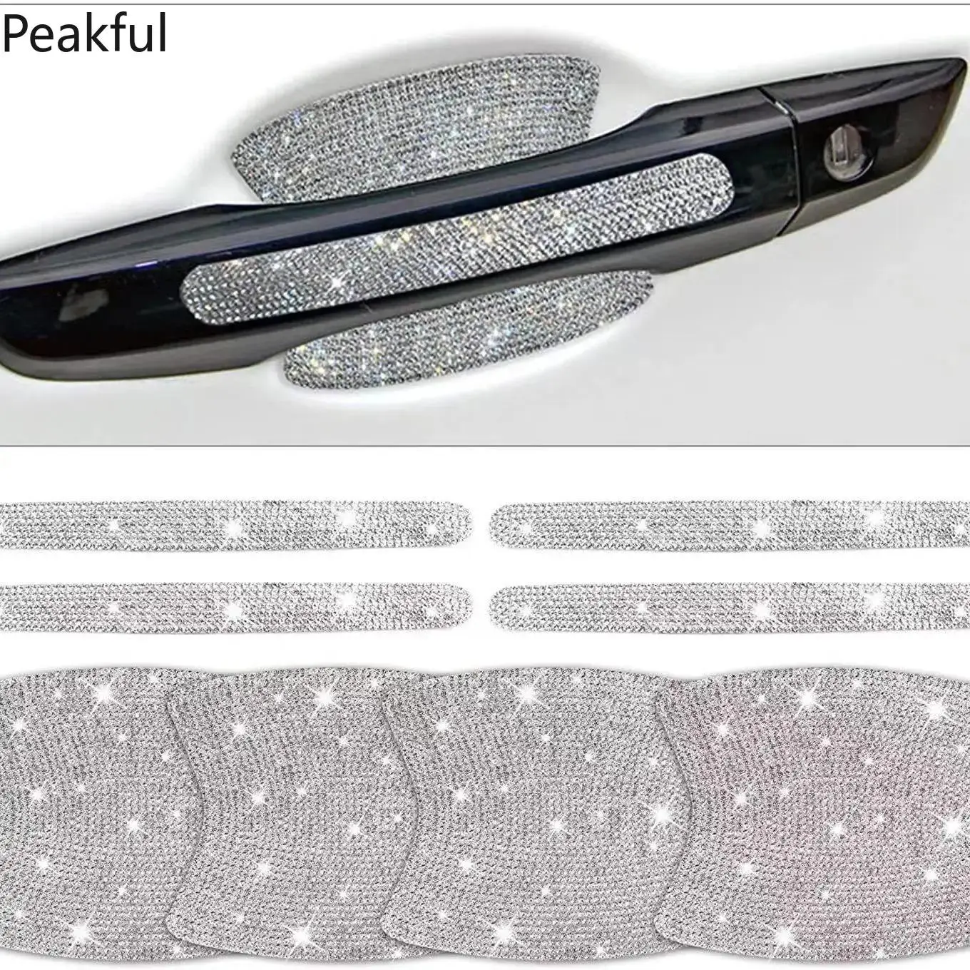 Rhinestone Car Door Handle Stickers, trending bling exterior decals with sparkling design. Scratch-resistant & easy to apply, stylish car accessories for women, ideal for daily driving, car styling and personalized vehicle decoration.