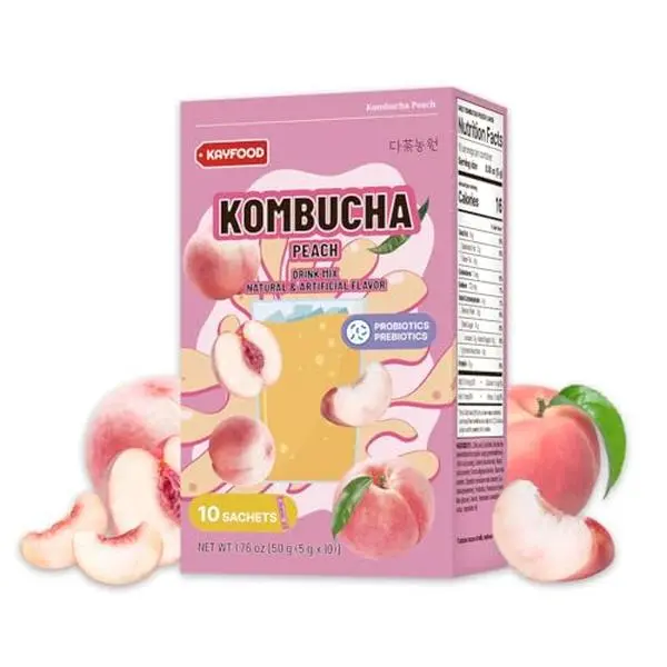 KAYFOOD-Kombucha-Peach-Garden-Daily Zero Sugar, Diet, Gut Healthy Sparkling Beverage, Fermented Korean Drinks for Iced, Hot, Workout Tea (10ST)
