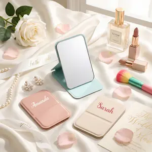 Personalized Compact Mirror with Name - Faux Leather Portable Makeup Mirror - Perfect Mother’s Day Gift for Mom & Bridal Party Gifts for Bridesmaids