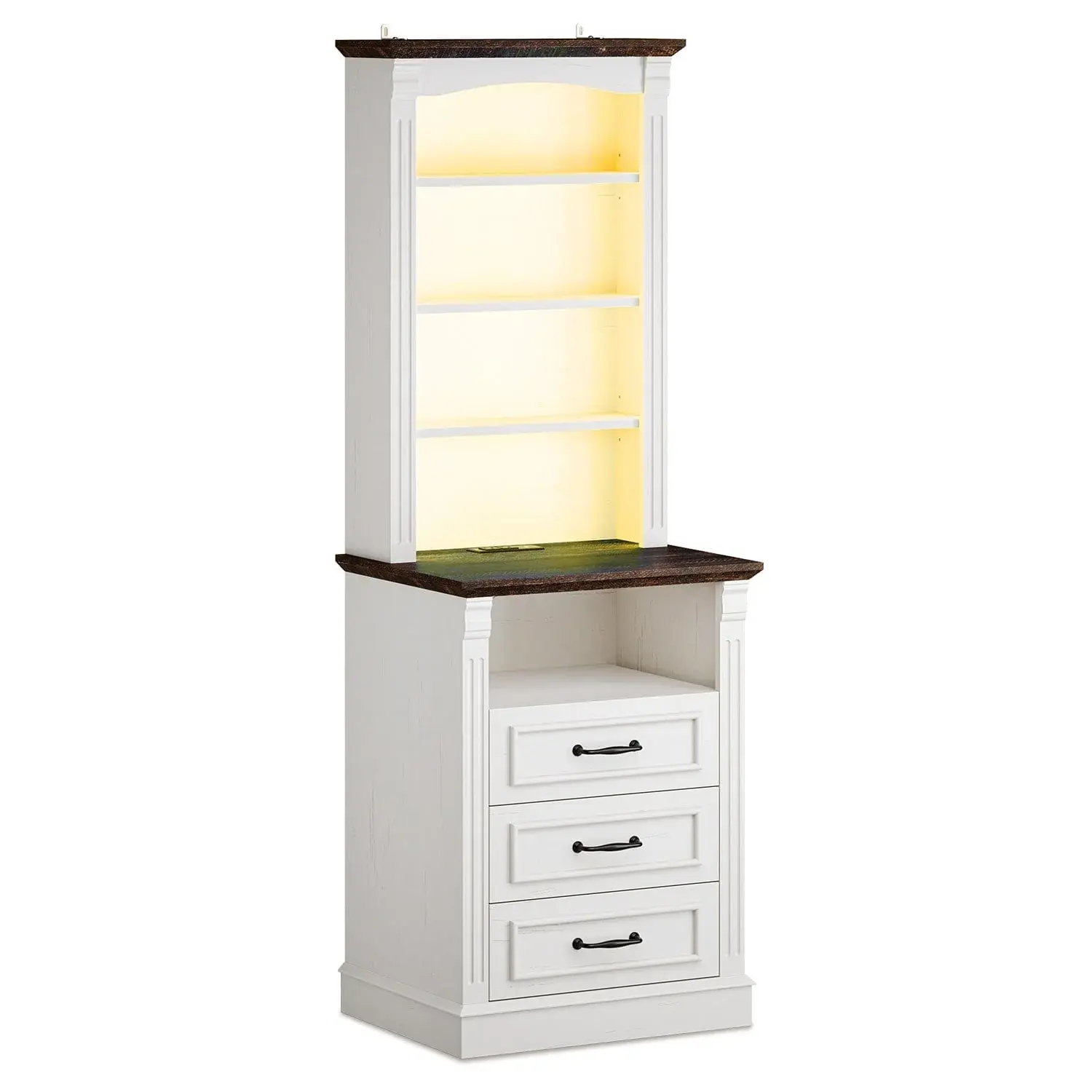 61 Inches Tall Nightstand with Charging Station and LED Light White