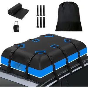 Car Rooftop Cargo Carrier Bag, 15 Cubic Feet Waterproof Car Luggage Roof Carrier for top of All Vehicle, Including Anti-Slip Mat, Storage Bag, 6 Door Hooks, Luggage Lock