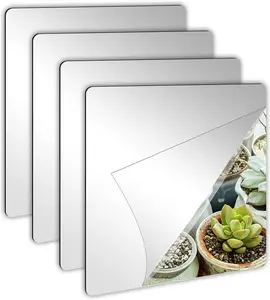 4 Pack Self Adhesive  Mirror, 8 x 8 Inch Mirror Tiles,Flexible Plastic Mirror Sheets Wall Stickers,2MM Thick Mirror,Frameless Small Mirror