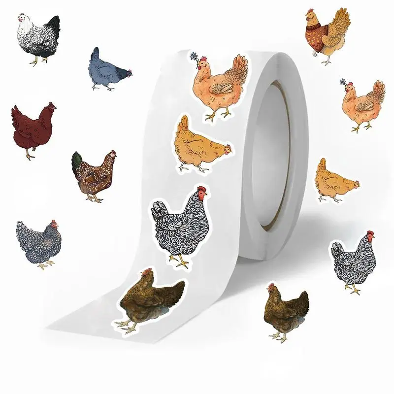 Chicken Pattern Sticker (500pcs/roll), Round Self Adhesive Decorative Sticker, Decorative Sticker for Water Bottle, Laptop, Phone Case