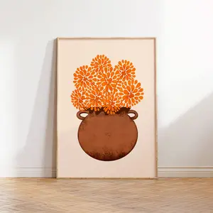 Mexican Flower Art, Marigold Flowers in a Olla De Barro Wall Art, Dia De Los Muertos Flower, October Birth Flower Art, Marigold Poster Art, Room Decor