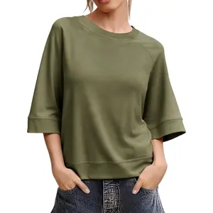Tankaneo Womens Oversized Half Sleeve T-Shirts Crew Neck Boxy Basic Tees Tops Summer Casual Loose Fit Tunic Shirts