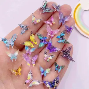 20pcs Mixed Resin Colorful Mini Cute Glitter Crystal Butterfly Art Flat back Rhinestone Applique Decor DIY Wedding Scrapbook Accessories Crafts Glitter Rhinestones