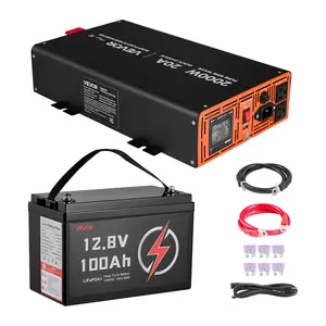 VEVOR Sump Pump Battery Backup Bundle, 2000W LiFePO4 Power Supplies, 100 Ah LiFePO4 Battery, Auto-Inverter Switch, Pure Sine Wave, LCD Display, for Basement Protection & Emergency Power Outage