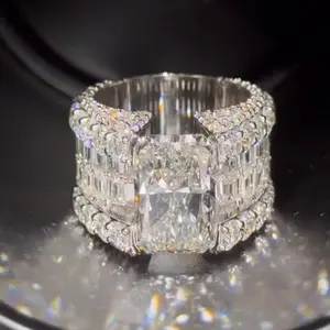 【1288】Jorrio Luxury Radiant Cut Wide Band Ring for Women, Anniversary or Engagement Gift for Her