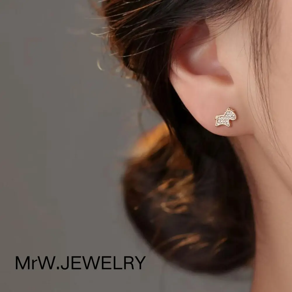 925 Sterling Silver Needle Lucky Pony Earrings
