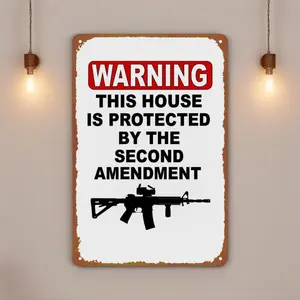 8x12 in Aluminium Home Security Warning Sign - "Protected By The Second Amendment" Patriotic Wall Decor, Room Decor for Porch (Home Supplies Plaque)