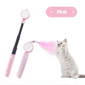 Cat Toys for Indoor&Outdoor Cats Retractable cat wand With Portable Cat Teaser for Training &Narrow Space Telescopic Pole Design for Easy Storage Cat Fishing Pole toy Enrichment Toys for Cats Gifts(Two Feather Attachments)