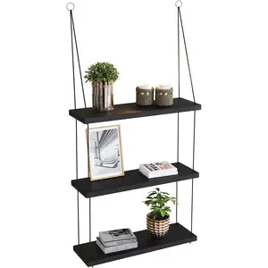 Bohemian Style Three-Tier Wall-Mounted Shelf, Durable Wooden Material, Storage and Display, Ideal Home Decor Choice, Hanging Shelf