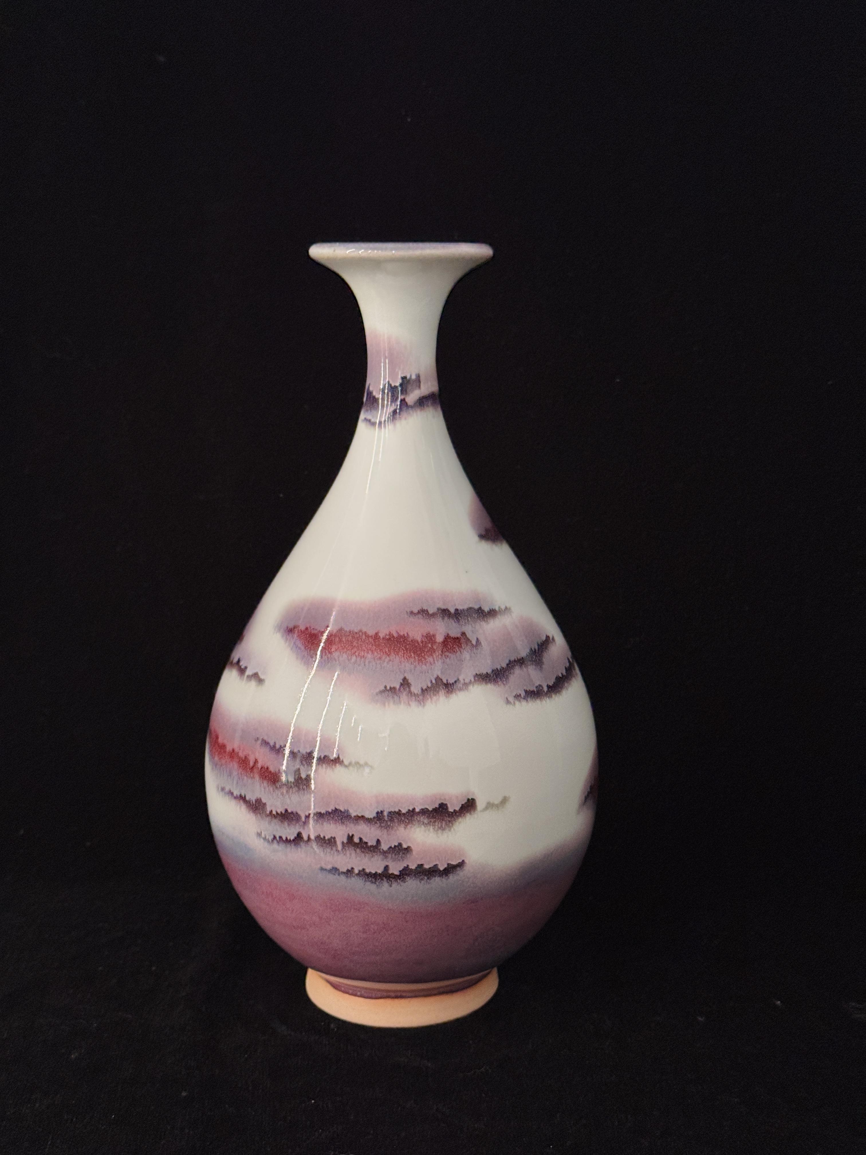 Handmade Chinese Jun Porcelain Vase, Stunning Purple-Pink Landscape Kiln-Fired Glaze Ceramic Vase, Unique Asian Art Home Decor