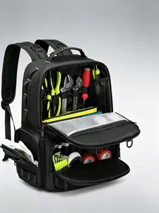 Electrician Tool Backpack, Men's Work Bag, Hardware Storage, Oxford Fabric, Anti-Drop, Multi-Functional Tool Pouch, 37x23x12cm