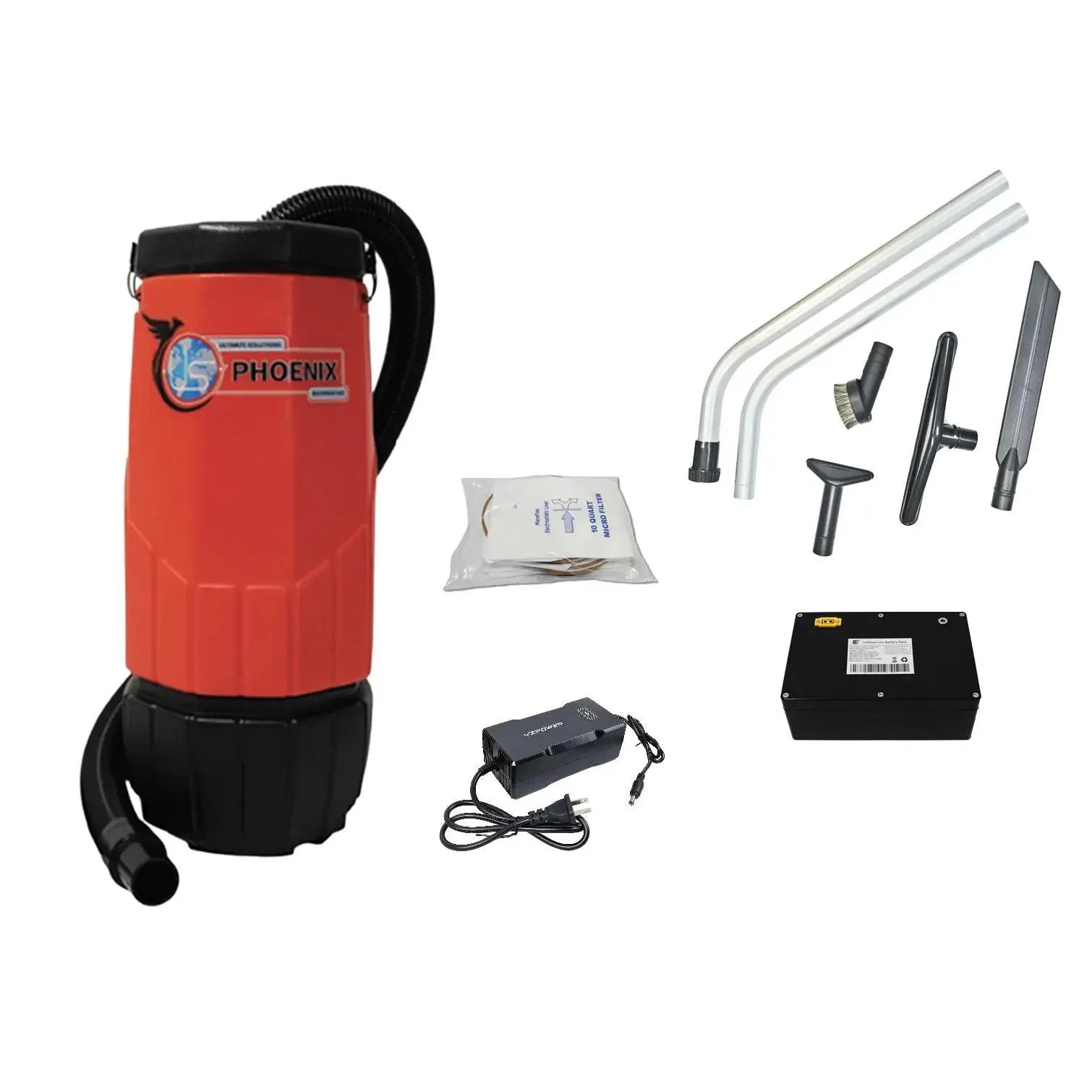 Sandia Phoenix, Backpack Vacuum, 10QT Battery, Includes Battery and Charger, 5-piece Standard Tool Kit, 20-Phoenix