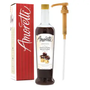 Premium Chestnut Praline Syrup - 94 Servings Per Bottle (750 ml), Perfect for Flavoring Coffees, Cocktails, and other Beverages, Gluten Free, GMO/GEO Free, Preservative Free, Pump Included Sweet Nutty