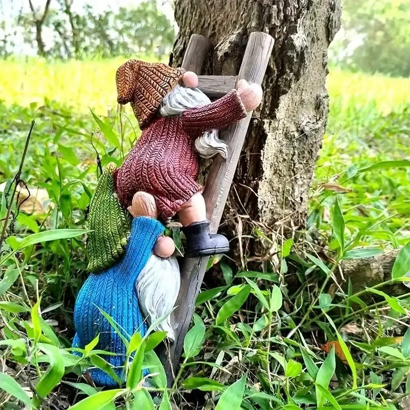 Resin Cartoon Climbing Dwarf Figurines, Garden Gnomes with Beards, Garden Gnome Statue, Home and Courtyard Decor, Outdoor Ornament, 1pc