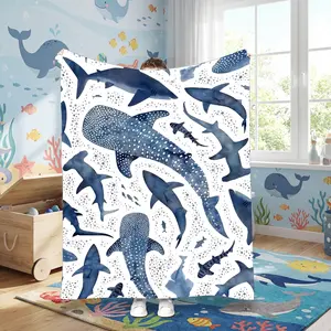 Romantic ocean style whale shark pattern warm blanket children adult nap blanket soft and comfortable suitable for all seasons Plush flannel throw blanket with lovely cartoon designs, gentle and comfortable.