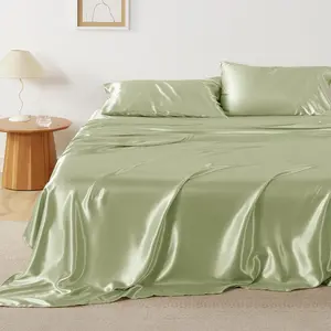 Satin Sheets - Queen Sheet, 4 Queen Bed Sheets, Similar to Silk Sheets, Bed Sheets Queen Size for Hair and Skin, Gifts for Women (Sage Green, Queen)