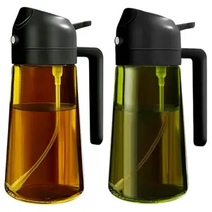 2 Pack 16oz Olive Oil Sprayer Bottle, Light-Proof Dark Green Glass Oil Dispenser, 2-in-1 Food Grade Oil Mister for Cooking Air Fryer BBQ Kitchen Gadgets