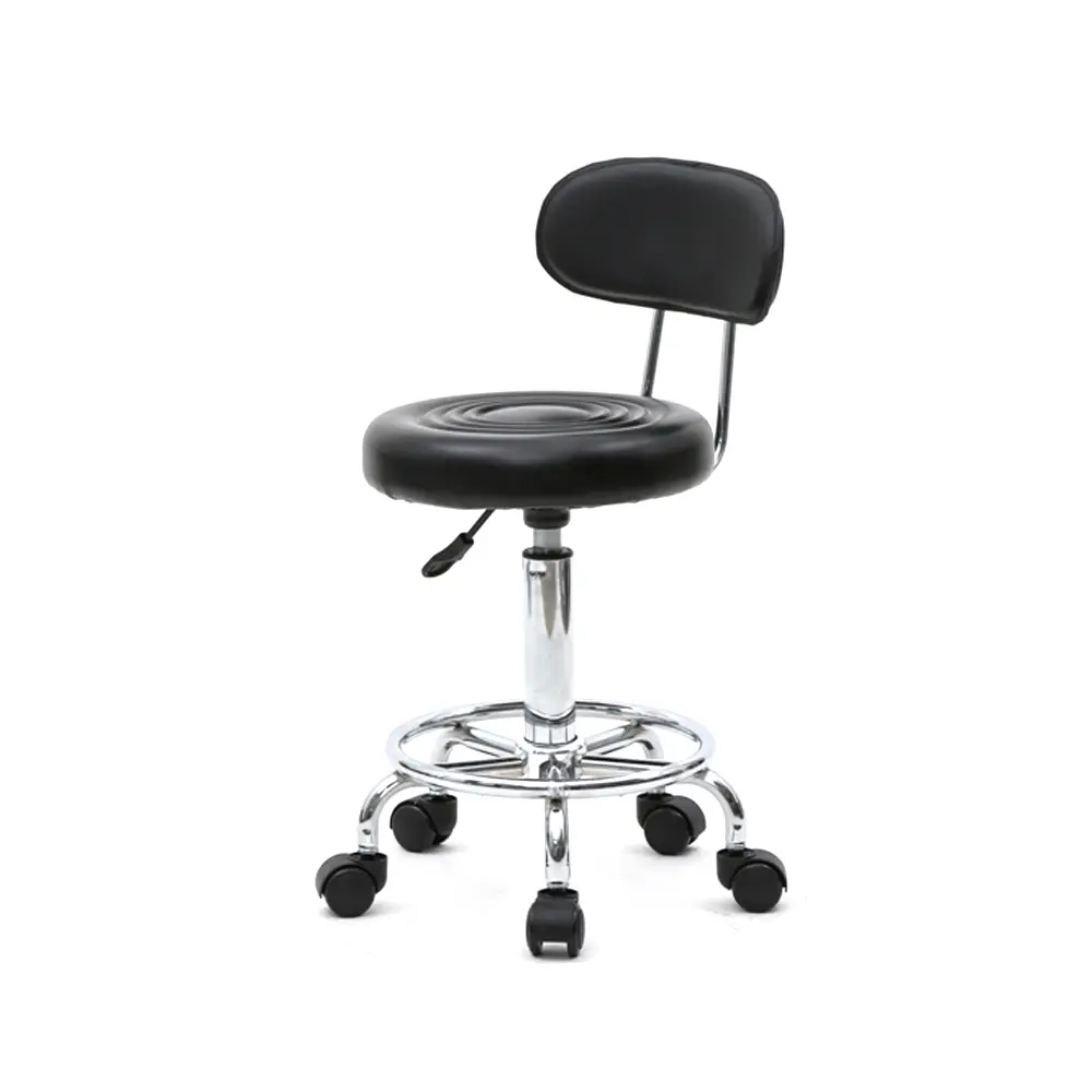 Black Round Adjustable Salon Stool with Backrest, Stylish Line Design, Height Adjustable Practical Chair for Beauty Salon, Work Studio and Commercial Spaces