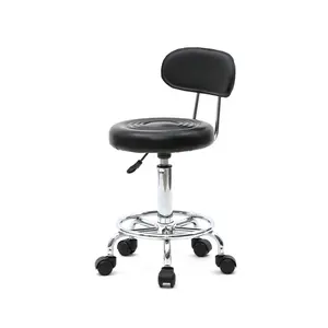 Black Round Adjustable Salon Stool with Backrest, Stylish Line Design, Height Adjustable Practical Chair for Beauty Salon, Work Studio and Commercial Spaces