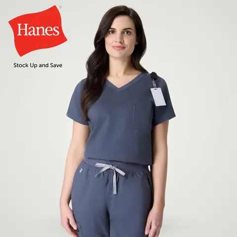 Hanes Premium Scrubs Women's V-Neck Scrub Top with Chest Pocket & Side Vents Soft Triblend Fabric Athletic Fit for Workwear & Uniforms HBP102