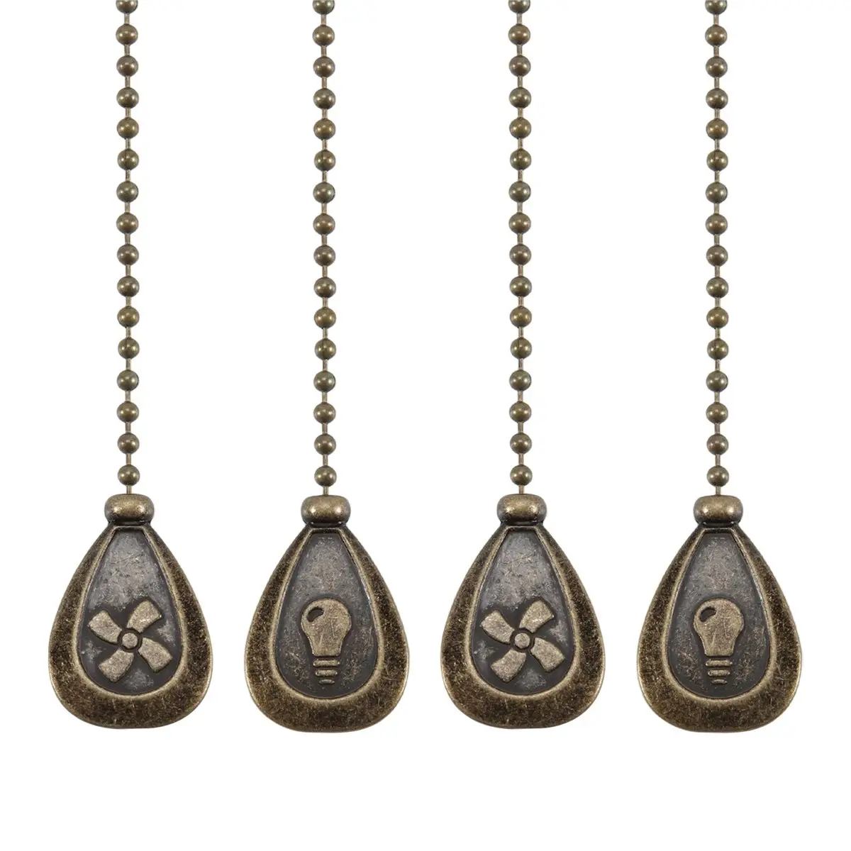 4 Pack Bronzed Ceiling Fan Pull Chain Extension, Classic Drop Shaped Pendant Pull Chains for Ceiling Fans and Lights
