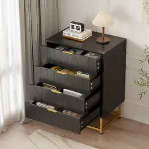 White MDF Multi-Drawer Makeup Vanity Dresser with 4 Drawers, Gold Metal Legs, Rust-Resistant Painted Handles for Indoor Use, Multi-Drawer Makeup Vanities