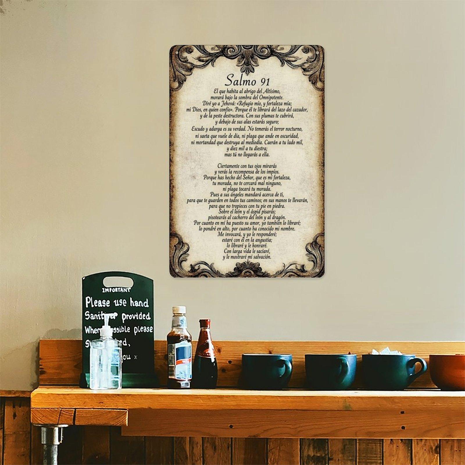 "Salmo 91" Psalm 91 Religious Metal Sign, Spanish Bible Verse Wall Art for Faithful Home Decor
