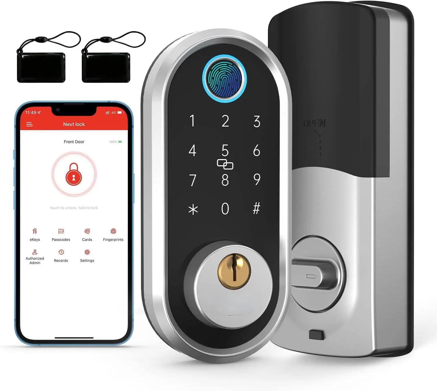 Keyless Entry Biometric Fingerprint Smart Deadbolt with Bluetooth Keypad, IC Fob & App Control for Front Door