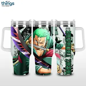 Roronoa Zoro Anime Tumbler 40oz & 20oz, Insulated Stainless Steel Travel Mug with Handle & Lid, Double Wall Vacuum Cup, Aesthetic Gift for Anime Fans, Water Bottle, Cup, Daily Use