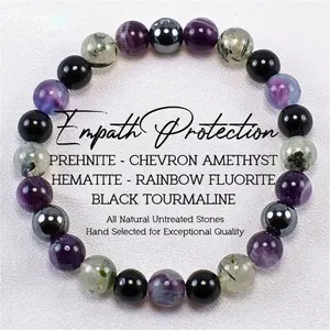 Anxiety Relief Purple Crystal Bracelet - Natural Amethyst & Fluorite Healing Beads - Calming Sleep Aid Jewelry Gift