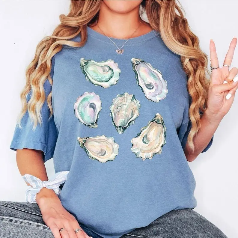 Oyster Shell Shirt, Coastal Sea Shell Tee, Beach Ocean Shirt, Aesthetic Shell Graphic Tee, Coastal Grandma Shirt