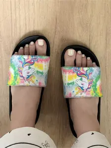 Women's Fashion Slide Sandals, Unicorn Print Comfortable Slippers, Non-Slip & Lightweight, Quick-Drying Material, Suitable for Indoor & Outdoor, Sports & Casual Summer Slides