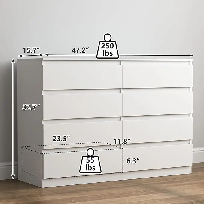 White-8 Drawers(15.7"D x 47.2"W x 32.7"H)