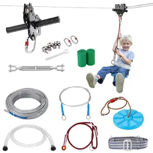 VEVOR Zipline Kit for Kids and Adult,  , 100 ft /120/160 ft /80 ft /60ft  Zip Line Kits Up to 500 lb, Backyard Outdoor Quick Setup Zipline, Playground Entertainment with Stainless Steel Zipline, Spring Brake, Safety Harness, Seat