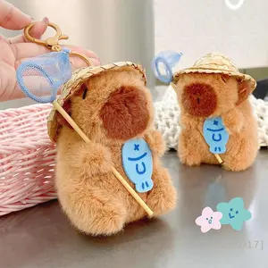 【YY26】Cute Fishing Capybara Plush Keychain Cartoon Stuffed Keyring Bag Pendant Backpack Hanging Decoration Lovely Gifts