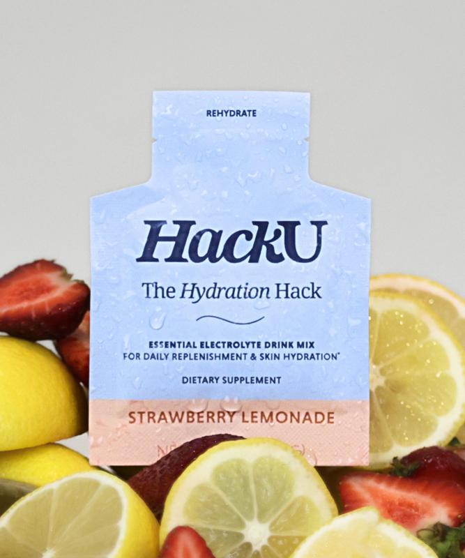 HackU The Hydration Hack Strawberry Lemonade Essential Electrolyte Drink Mix for Daily Replenishment & Skin Hydration Sugar-Free Bloat-Free